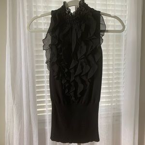 Tracy M black ruffled and high collar cotton M